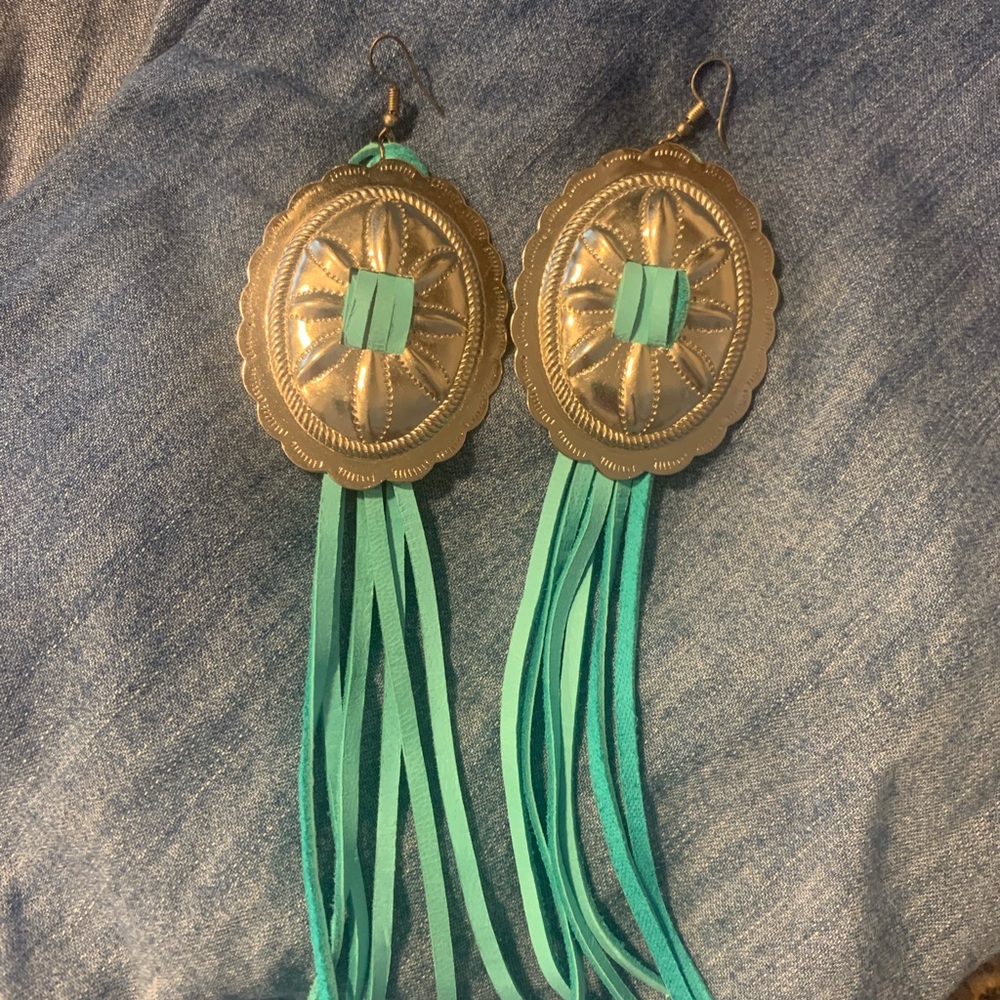 Western Dangle Earrings with turquoise fringe